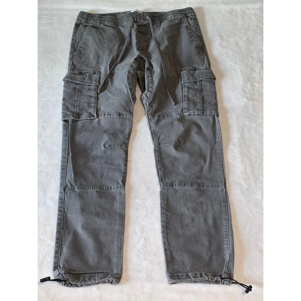 PacSun Slim Cargo Pants Mens Large Gray Elastic Waist Drawstring Bungee Hem